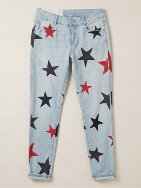 Stella McCartney Light Wash Star-Print Straight-Leg Jeans - Red & Black Stars